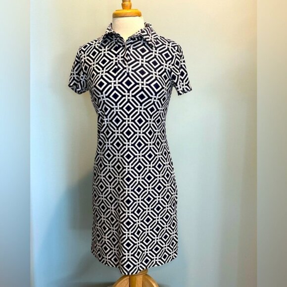 Jude Connally Grand Links Navy and white short sleeve collared dress Size Small - Picture 1 of 11